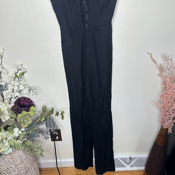 REFORMATION Sophie Jumpsuit Lace Up Neck Tie Up Strappy Black Sz 2 {S11} - Picture 4 of 8